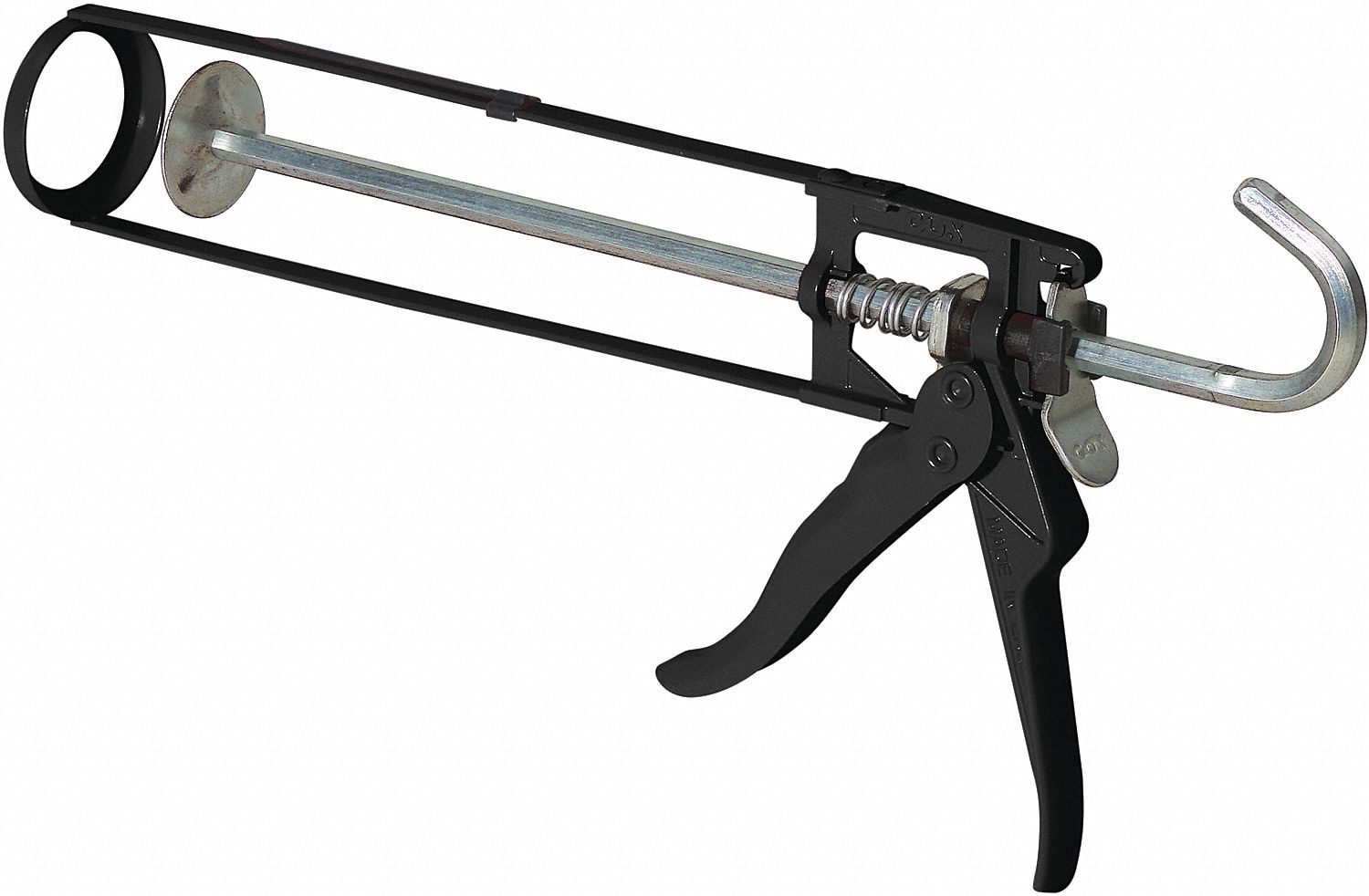 CAULK GUN, MANUAL, SKELETON FRAME, 7:1 THRUST RATIO, BLACK, 10.3 OZ, STEEL