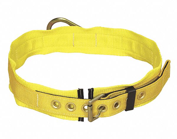 BODY BELT, 2 D-RING, TONGUE BUCKLE, CORROSION-RESISTANT, MEDIUM, 3 IN BODY PAD, POLYESTER