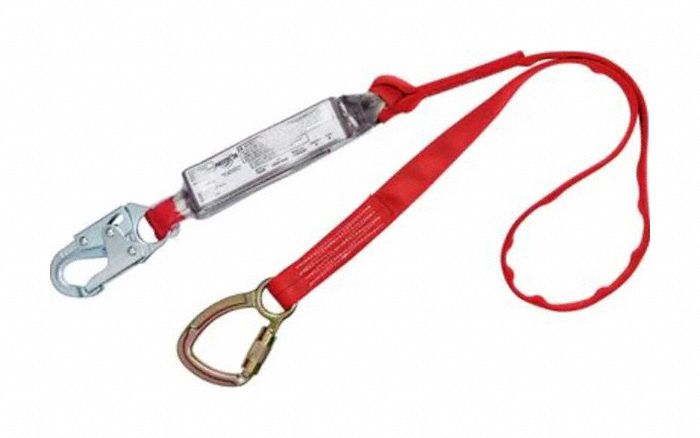 LANYARD, SHOCK ABSORBING, STANDARD/CARABINER HOOK, 6 FT