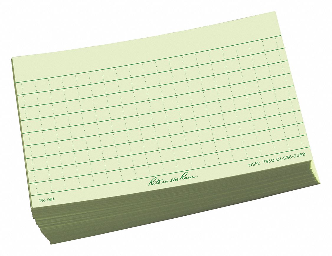 Index Cards: Ruled, 3 in x 5 in Card Size, Green, 100 PK