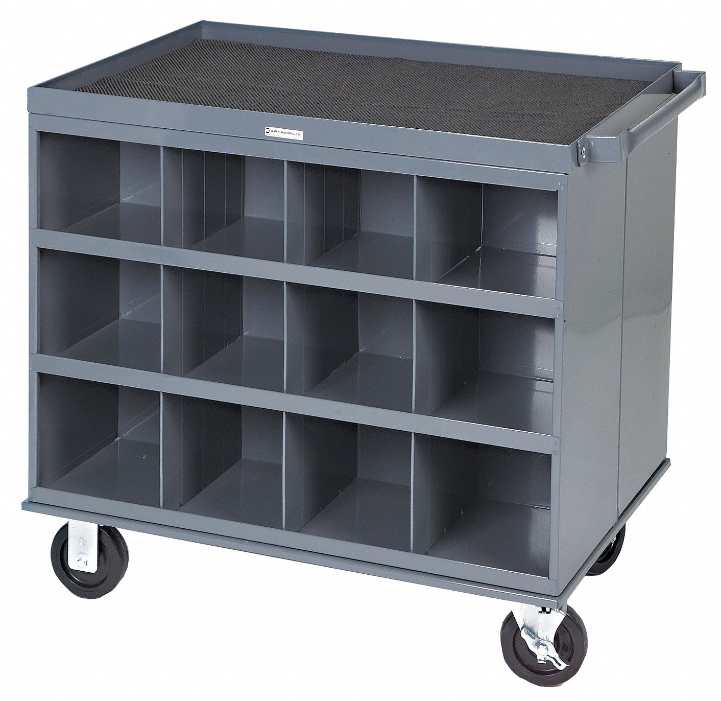 CART/ WORKSTATION, MOBILE, CAP 1200 LBS, 16 GA, 24 BINS, GREY, 30 X 34 IN, 5 IN DIA, POLYURETHANE