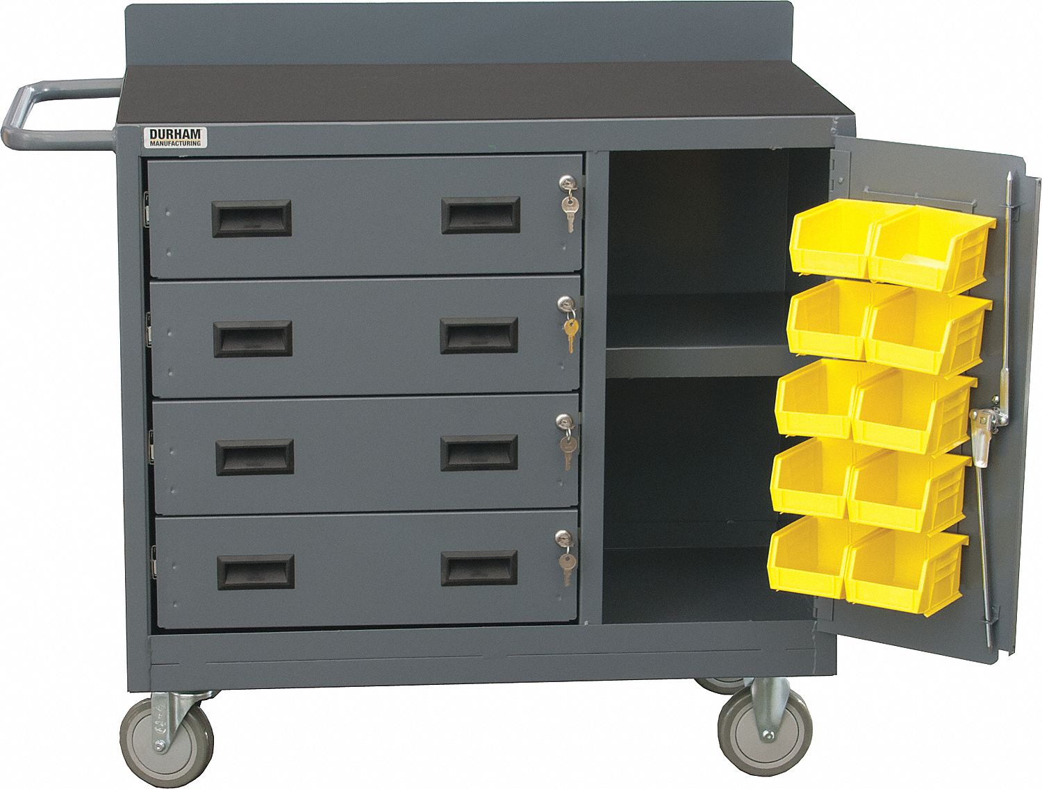MOBILE BENCH CABINET, GREY, 42 1/8 IN D X 18 1/4 IN W X 36 3/8 IN H