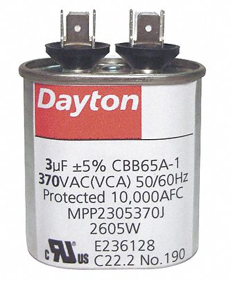Details about   Dayton 2MEC4C Run Capacitor,12.5 Mfd,370V,Round NOS 