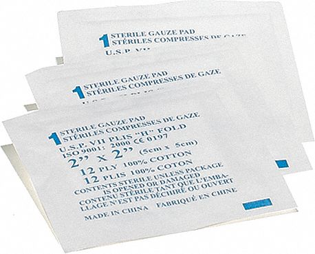 GAUZE PADS, 12 PLY, STERILE, WOUND DRESS/CLEANSE, 2 X 2 IN, PKG 25