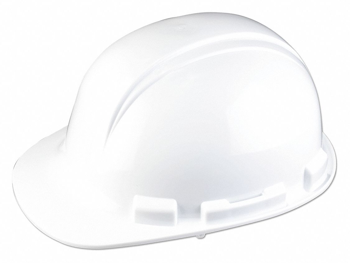 HARD HAT, TYPE 1, CSA E, FRONT BRIM, 4-POINT RATCHET, WHITE, SIZE 6 1/2-8, PE