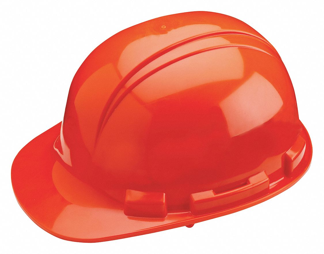 HARD HAT, CSA, TYPE 1, CLASS E, HDPE, 6-PT SURE-LOCK RATCHET, CAP BRIM, ORANGE