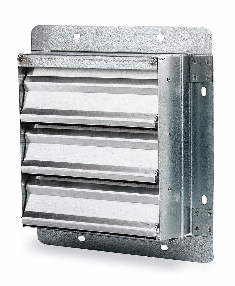 ALUMINUM WALL BACKDRAFT DAMPER, FOR 10 IN FAN, SINGLE PANEL, 13 X 13 IN, 2½ IN D