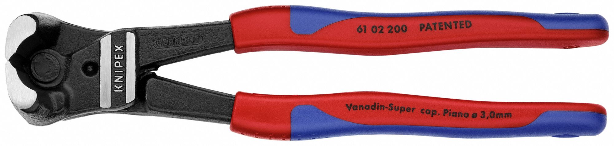 End Cutting Nippers: 8 in Overall Lg, For 0.23 in Max Wire Thick, 1 1/2 in Jaw Wd, Steel