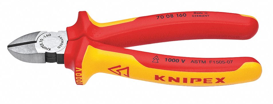 Diagonal Cutting Plier: Insulated, Std, Narrow, 3/4 in Jaw Lg, 7/8 in Jaw Wd, 6 1/4 in Overall Lg