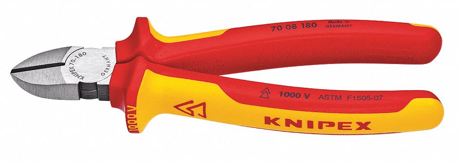 Diagonal Cutting Plier: Insulated, Std, Narrow, 1 in Jaw Lg, 7/8 in Jaw Wd, 7 1/4 in Overall Lg
