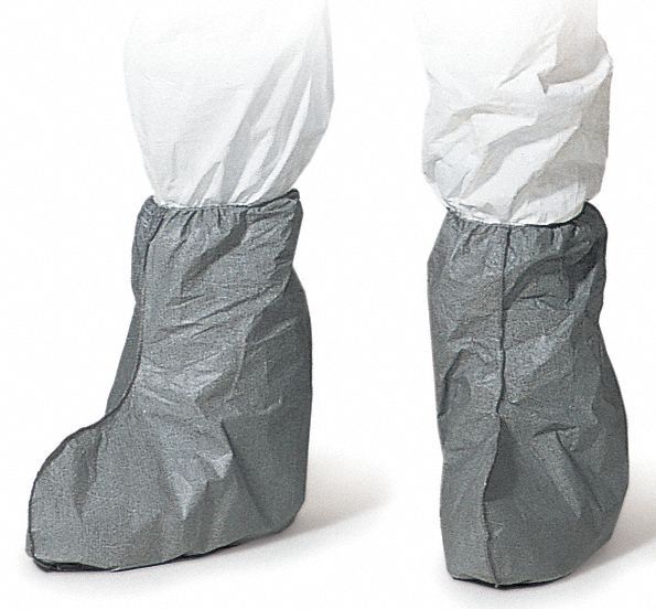 BOOT COVERS, ANTI SKID, FRICTION COATED, NOT WATER PROOF, GREY, 18 IN, ELASTIC/DUPONT TYVEK