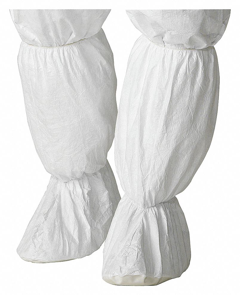 BOOT COVERS, SERGED, CLASS ISO 6, CLASS 1000, WHITE, SIZE X LARGE, 17 IN, ELASTIC/DUPONT TYVEK/VINYL