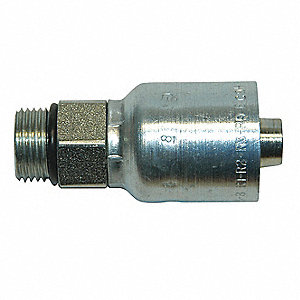 HYDRAULIC HOSE FITTING, BARBED, CRIMPED, RIGID, STRAIGHT, MALE, O-RING, 9/16"-18, 3/8 IN, STEEL