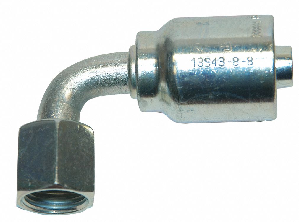 HYDRAULIC HOSE FITTING, BARB, CRIMP, 45 °  SHRT DRP, FEMLE, BENT, JIC, SWIVEL, 1/2 IN X 1 1/16