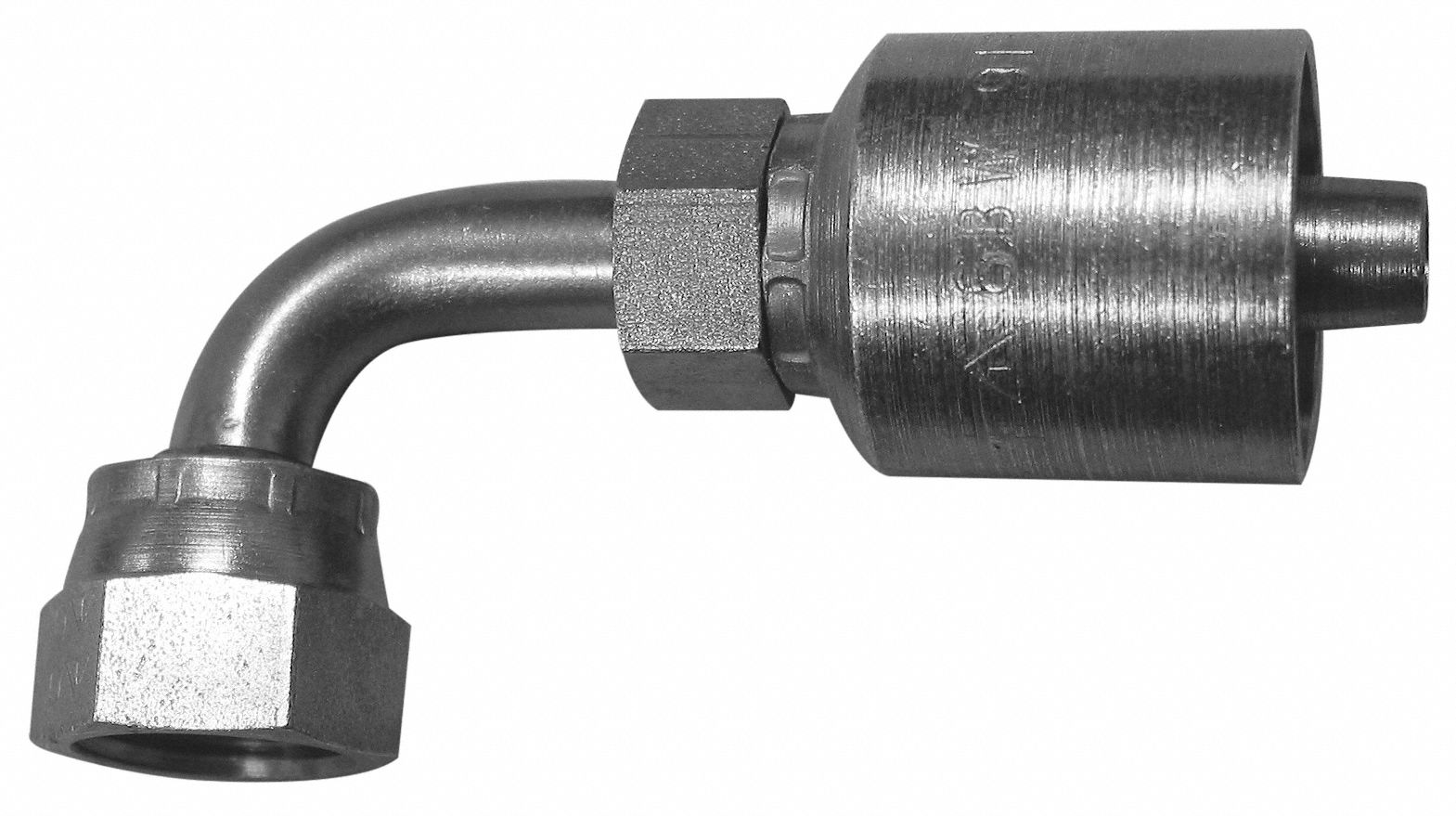 HYDRAULIC HOSE FITTING, BARB, CRIMP, 90 °  SHORT DROP, FEMALE, JIC, SWIVEL, 1/2 IN X 3/4