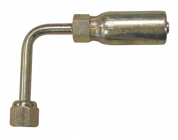 HYDRAULIC HOSE FITTING, BARB, CRIMP, 90 °  LONG DROP, BENT, FEMALE, JIC, SWIVEL, 1/2 IN X 3/4