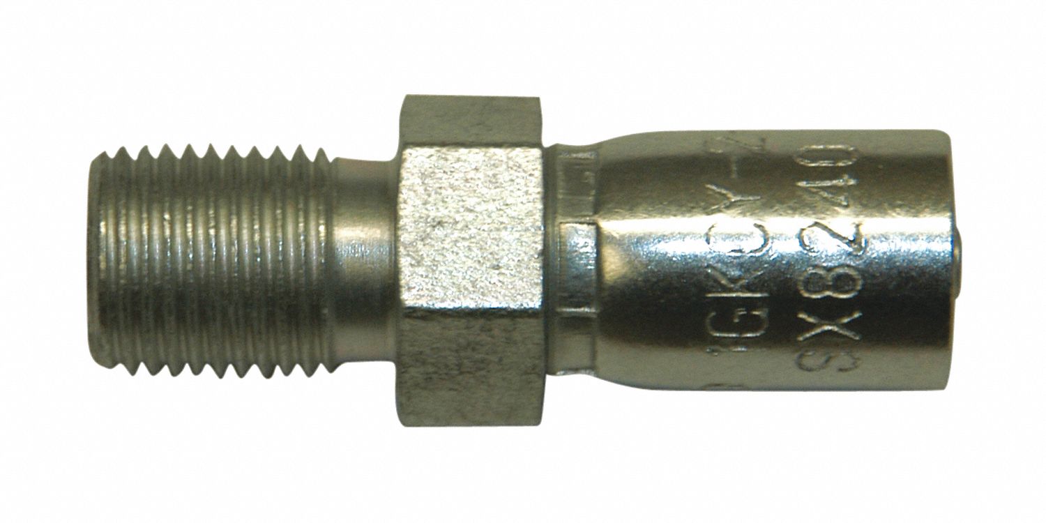 HYDRAULIC HOSE FITTING, BARBED, CRIMPED, BULKHEAD, INTEGRATED ZERK PORT, PAR FLEX HOSE, 1/8 IN, ST