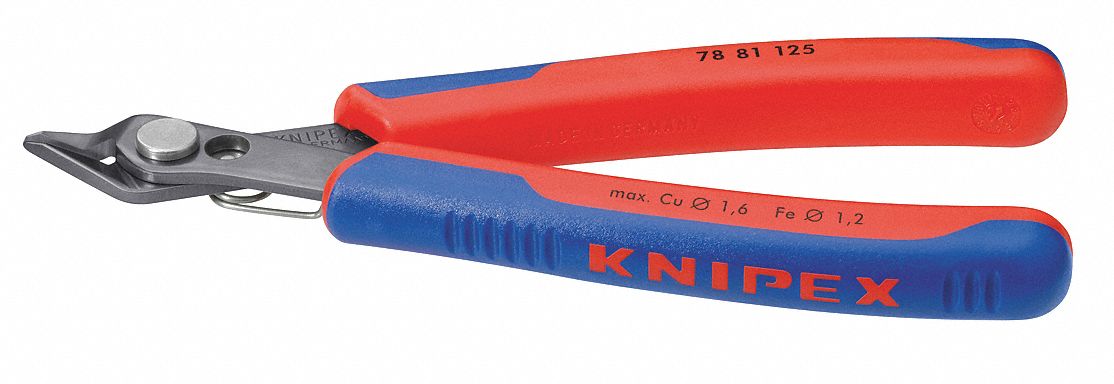 PRECISION NIPPERS, 5 IN OVERALL L, FOR 0.06 IN MAX WIRE THICK, 1/2 IN JAW W, STEEL