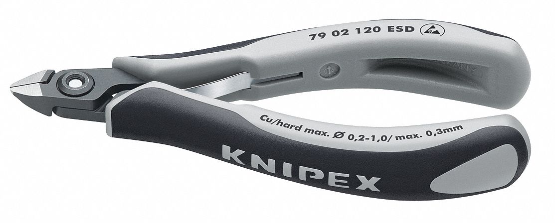 DIAGONAL CUTTING PLIER, ESD-SAFE, FLUSH, OVAL, 5 IN OVERALL L, ⅜ IN JAW L, ½ IN JAW W