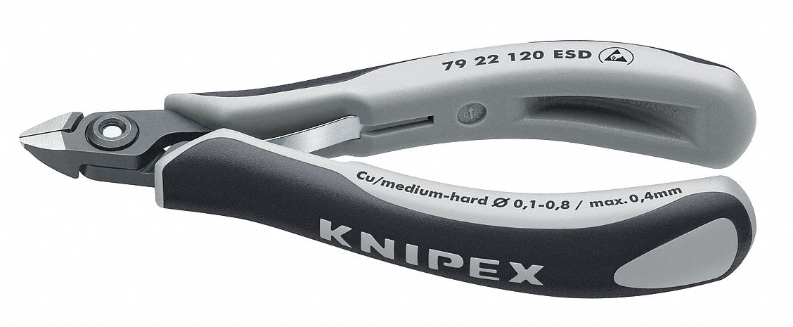 PRECISION DIAGONAL CUTTING PLIER, ESD-SAFE, FLUSH, OVAL, 4¾ IN OVERALL L, ¼ IN JAW L, SIDE