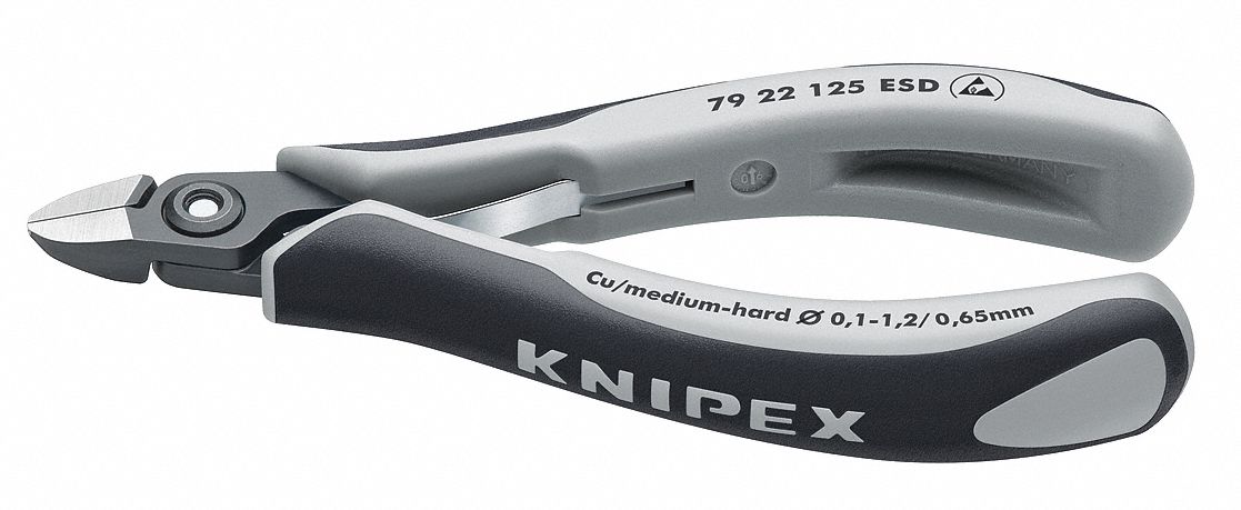 PRECISION DIAGONAL CUTTING PLIER, FLUSH, STRAIGHT, ⅜ IN JAW L, ½ IN JAW W, 5 IN OVERALL L