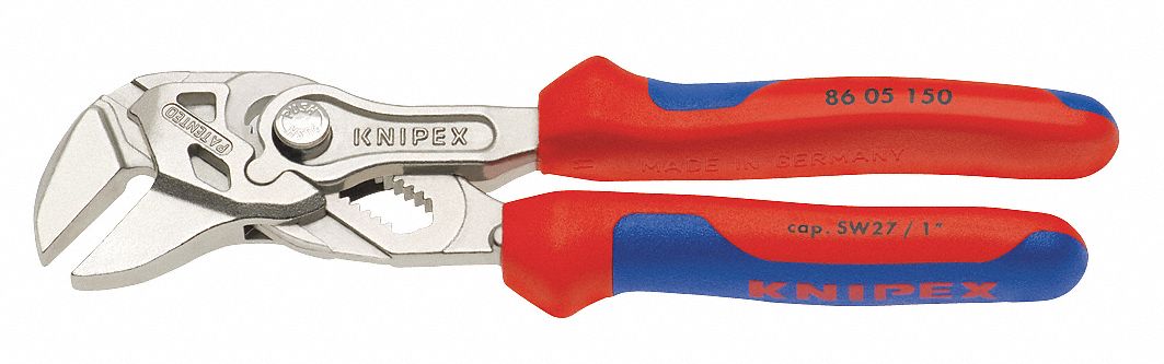 PLIER WRENCH, FLAT, PUSH BUTTON, 1 IN MAX JAW OPENING, 6 IN OVERALL L, 14 JAW POSITIONS, SMOOTH