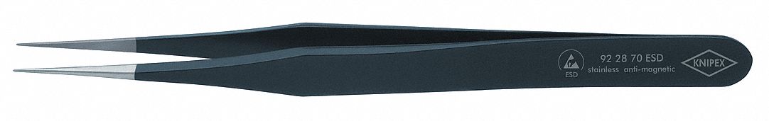 Precision Tweezers: Stainless Steel, Point, Straight Tip, 0.2 mm Tip Thick