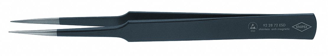 Precision Tweezers: Stainless Steel, Point, Straight Tip, 0.4 mm Tip Thick