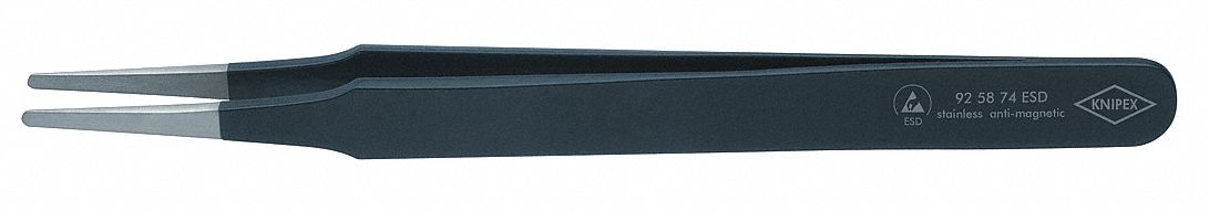 PRECISION TWEEZERS, STAINLESS STEEL, ROUND, STRAIGHT TIP, 0.3 MM TIP THICK