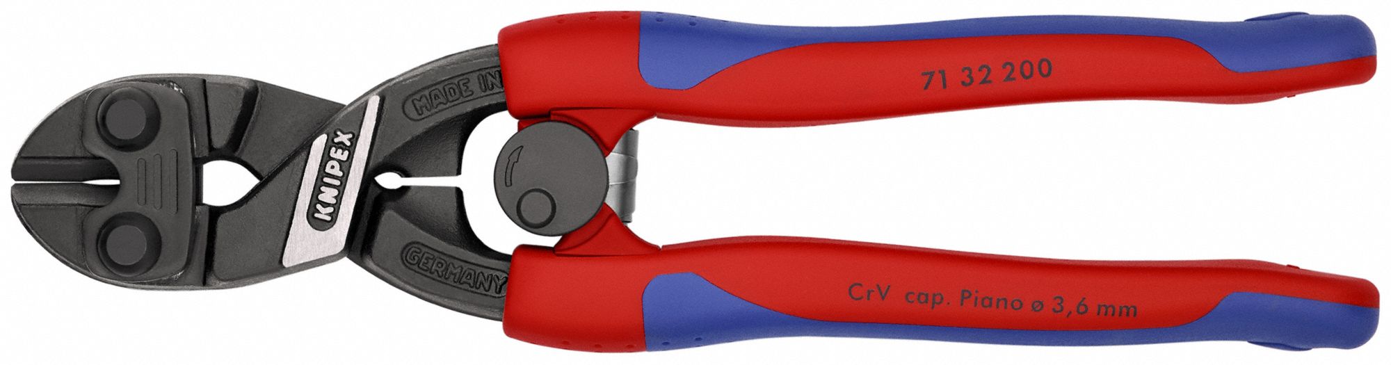 Bolt Cutters: Steel, For 1/4 in Max Dia Soft Steel, For 3/16 in Max Dia Medium Steel, Red