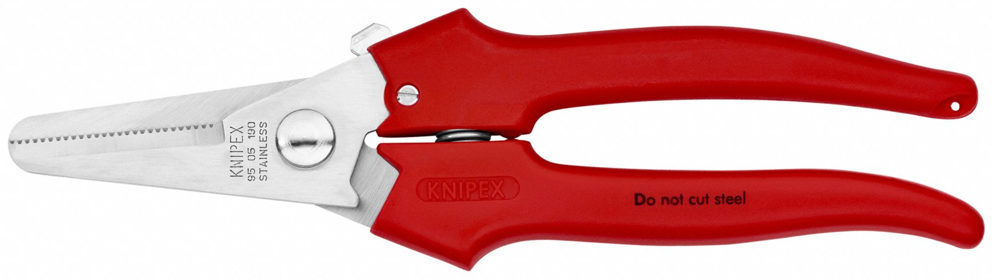 Industrial Shears: Right-Hand, 7 1/2 in Overall Lg, Straight, Stainless Steel, Rounded, Red