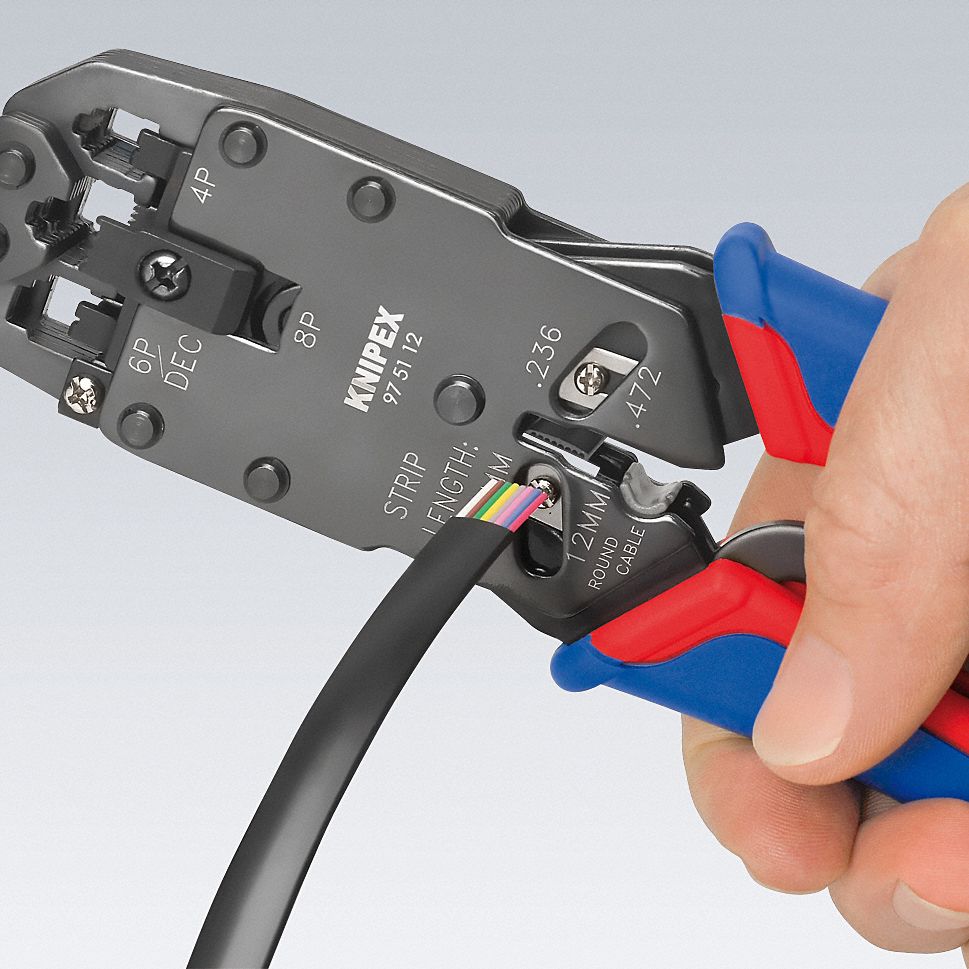 KNIPEX 10 inL Crimper, RJ-10 (4-Poles) 7.65mm, RJ-11/12 (6-Poles) 9 ...