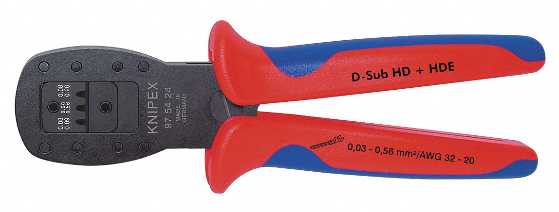 CRIMPER, FOR D SUB/HD 20/HDE PLUG, 7 1/2 IN OVERALL L, 8 AWG MAX COMPATIBLE WIRE SIZE