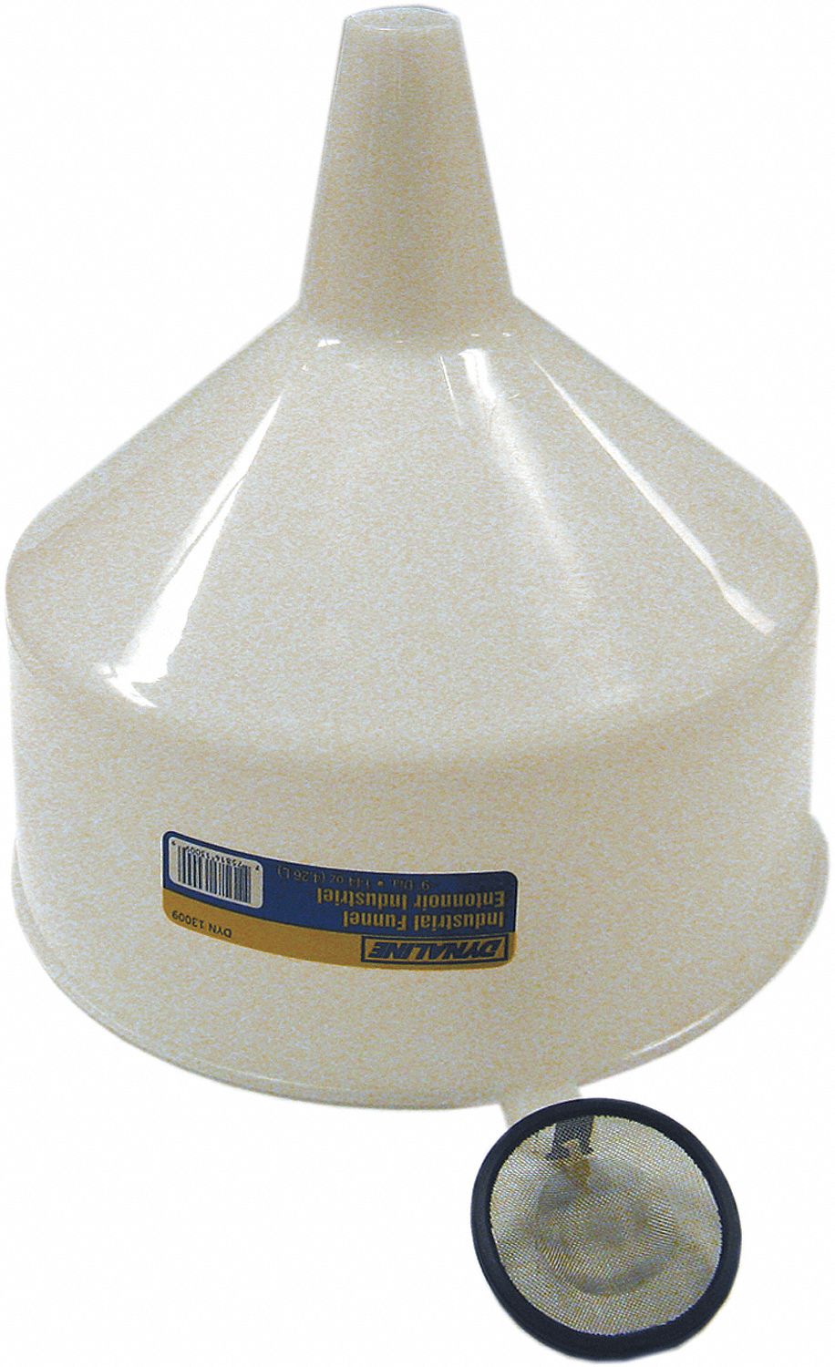 FUNNEL, FILTER 9, FLEXIBLE SPOUT, SPARK PROOF, NATURAL, 9 IN, 144 OZ, POLYETHYLENE