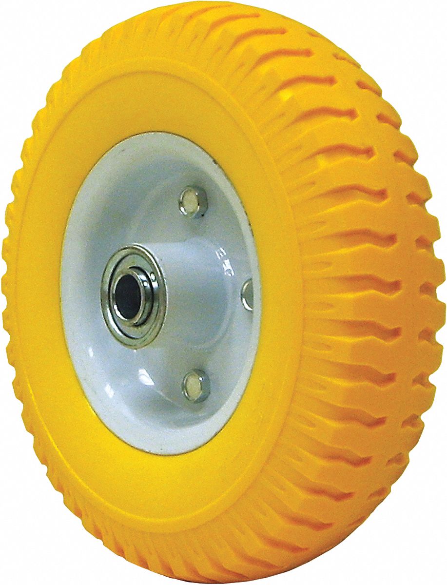 FLAT FREE CART WHEEL, YELLOW, 8 1/2 IN WHEEL DIAMETER, 160 LB LOAD RATING, PU, DIAMOND TREAD