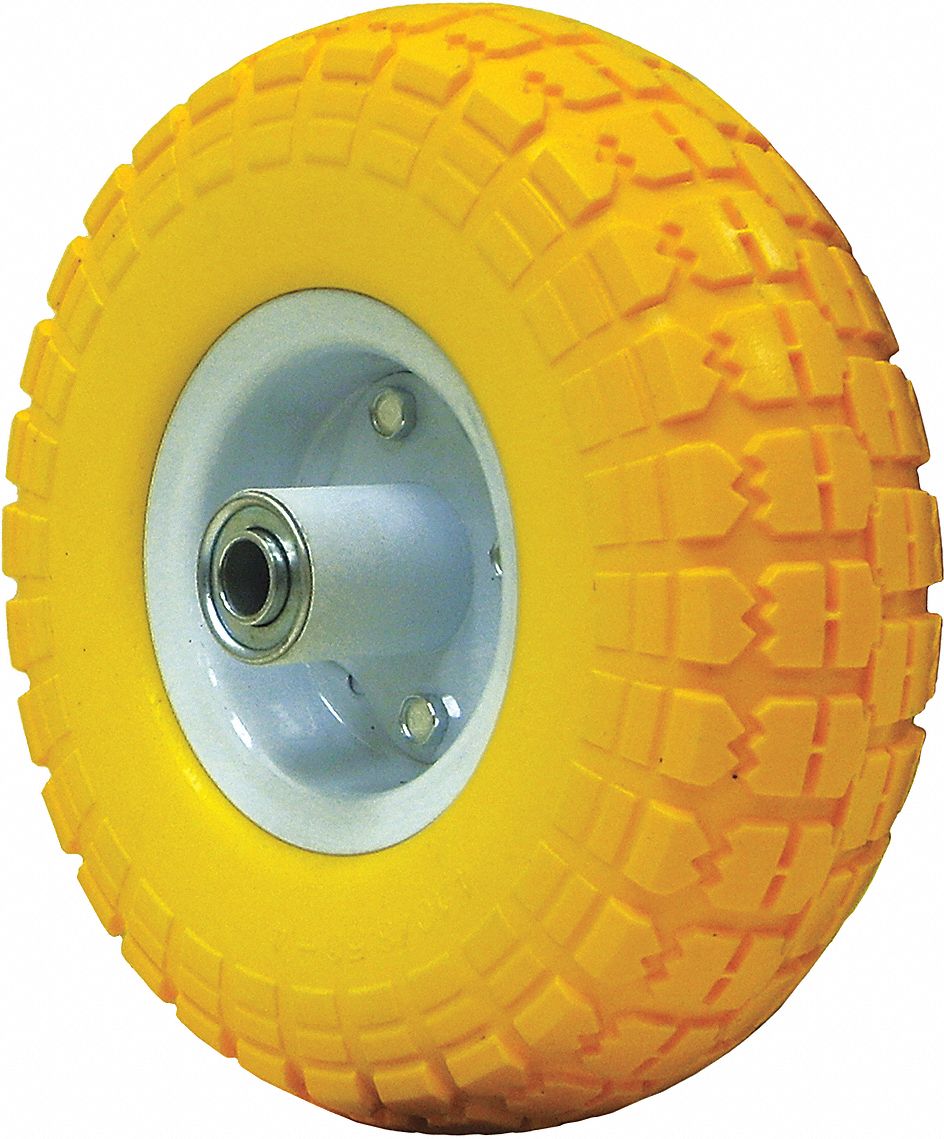 FLAT FREE HAND TRUCK WHEEL, YELLOW, 10.4 IN TIRE SIZE, 260 LB LOAD RATING, PU, DIAMOND TREAD