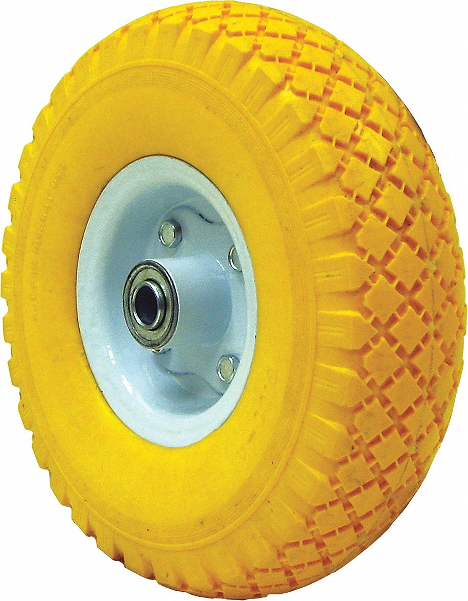 FLAT FREE OUTDOOR WHEEL, YELLOW, 10.4 IN TIRE SIZE, 240 LB LOAD RATING, DIAMOND TREAD