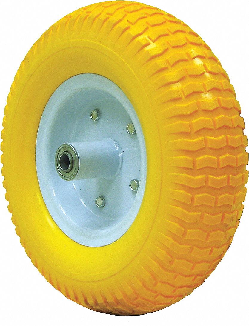 HEAVY-DUTY FLAT FREE WHEEL, YELLOW, 12 IN TIRE SIZE, 390 LB LOAD RATING, DIAMOND TREAD