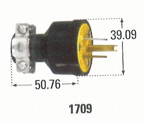 PLUG GROUNDED MALE RUBBER 15A 125V