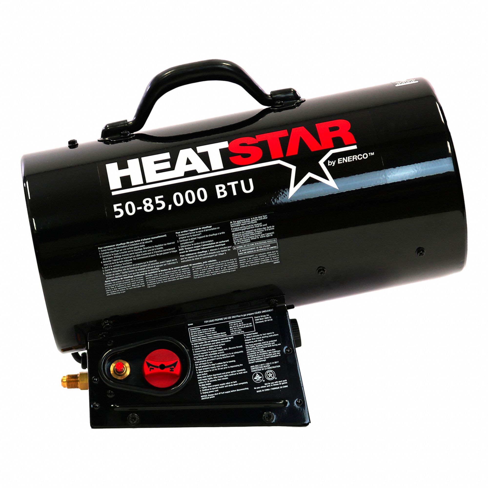 INDUSTRIAL HEATER, HS85FAV, 115V AC, 18¼X14X11½ IN, 60 HZ, STEEL, 300 CFM, 2,000 SQ FT AREA, 85,000 BTUH, INDOOR