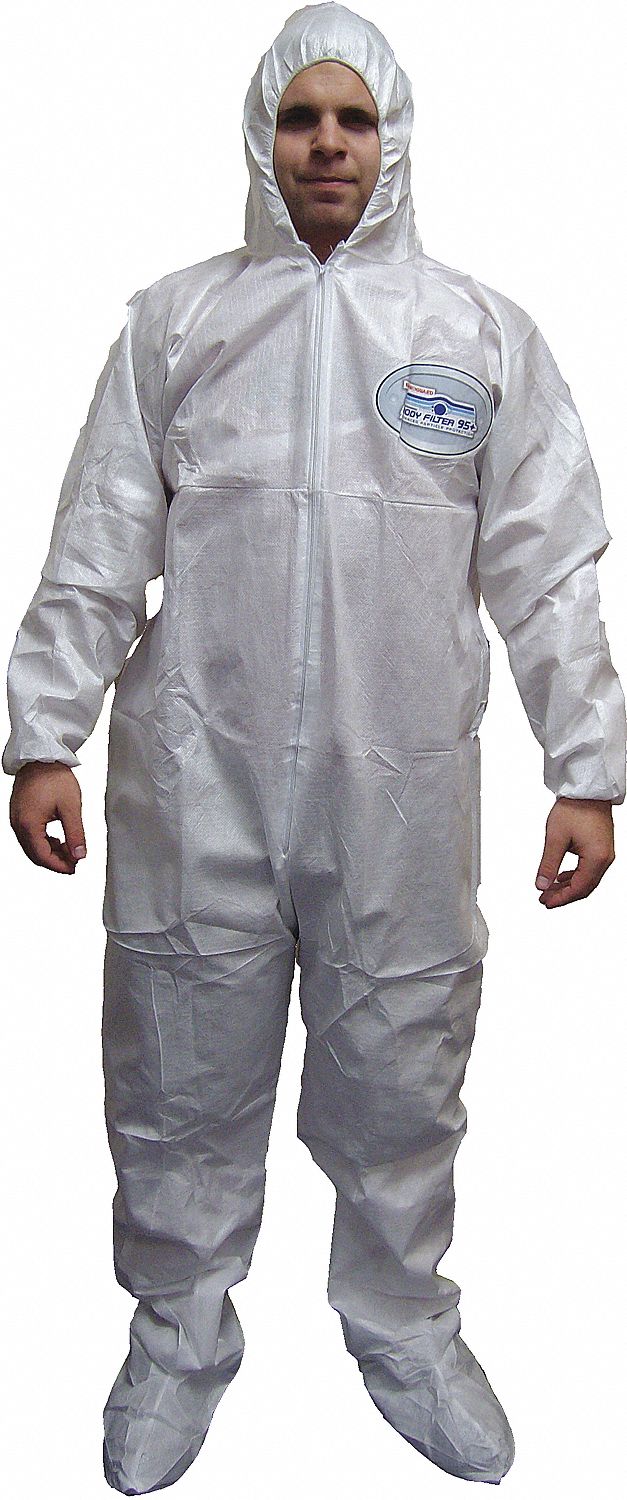 COVERALLS, ELASTIC WRISTS, OPEN ANKLE, ZIPPER, SERGED SEAMS, WHT, SZ XXL, ENVIROGUARD BODYFILTER 95+