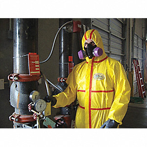 COVERALL,HOODED,ELASTIC FACE/WRIST,OPEN ANKLE,ZIPPER,TAPED SEAMS,YLW, SZ XXL, ENVIROGUARD CHEMSPLASH