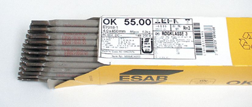 OK 55.00 LOW-HYDROGEN ELECTRODE, AC-DCEP, 18 IN L, 5/32 IN DIA, STEEL, 6.2 KG