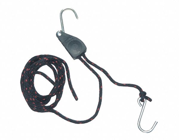 ROPE, RATCHET, LOAD 250 LB, HOOK 1/4 IN, BLACK/RED, 8 FT X 3/8 IN