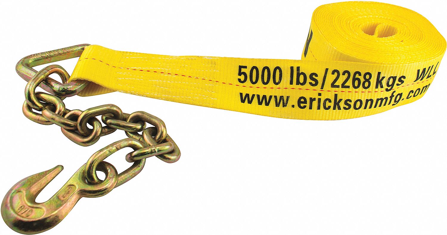 SGL TREUIL,A/ CHAINE/CROCHET,15,000 LB RÉST RUPT/5,000 LB CMU,JAUNE,30 PI X 3 PO,POLYESTER/AC