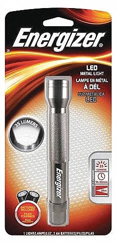 FLASHLIGHT, LED, METAL, 2 AA BATTERIES, 50 LUMENS