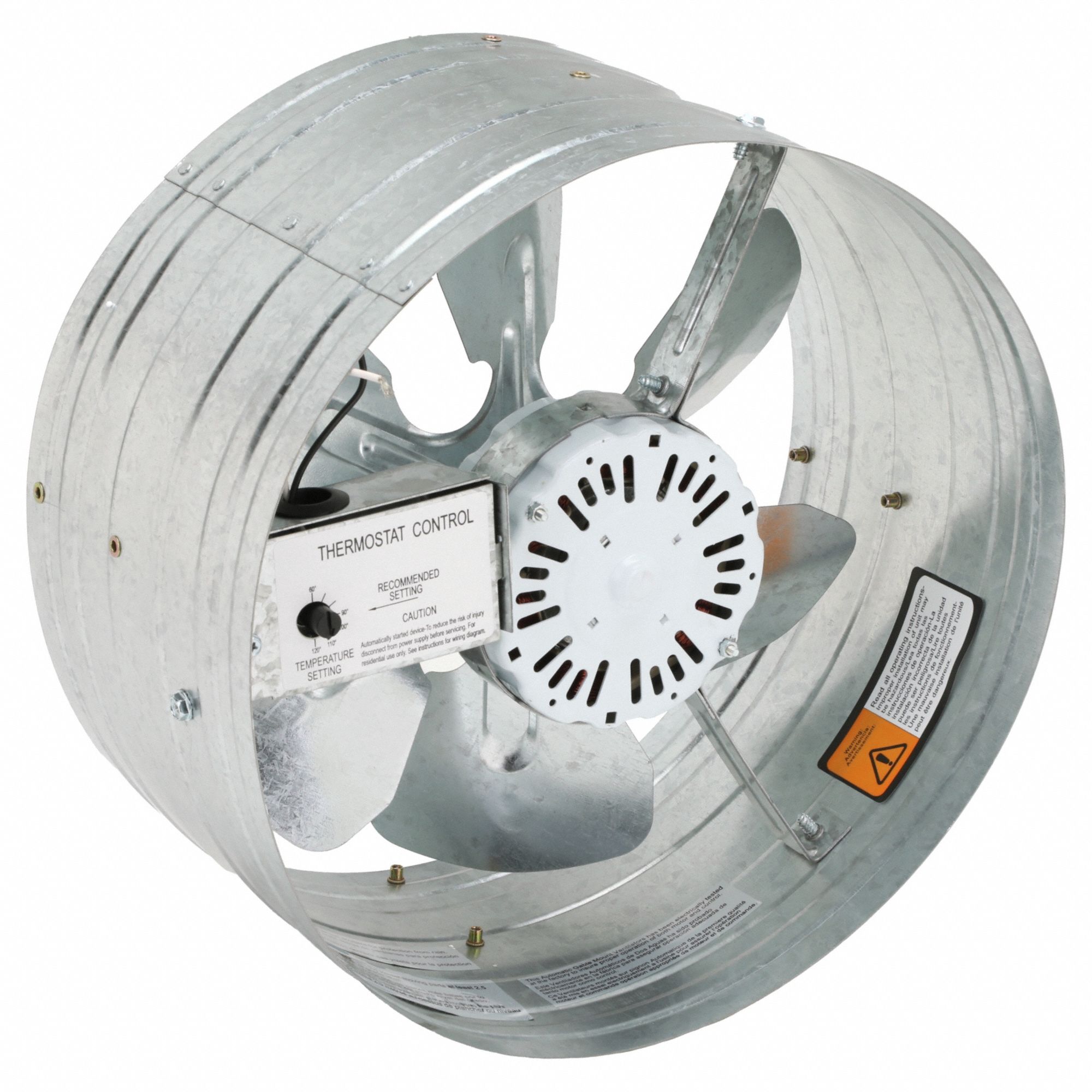 ATTIC EXHAUST FAN, GABLE MOUNT, ELECTRIC MOTOR, MAX 1,630 SQ FT ATTIC, 1,140 CFM MAX, THERMOSTAT
