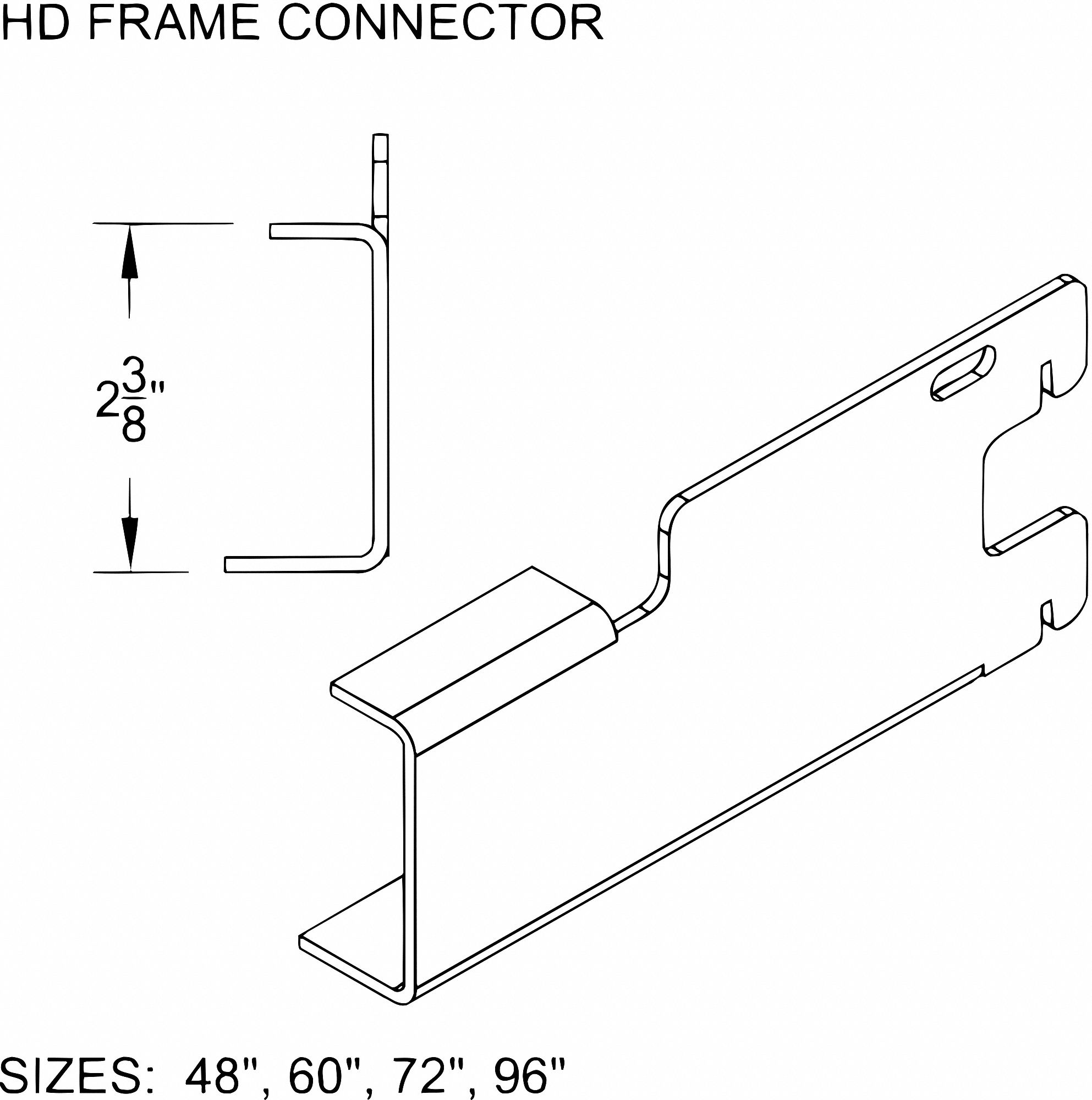 MODULAR SHELVING COMPONENT, TYPE 1 FRAME CONNECTOR, HEAVY-DUTY, 1 GA, GREY, 96 IN L, BAKED ENAMEL