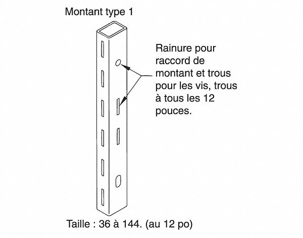 FRAME POST, TYPE 1, HEAVY-DUTY, 12 GAUGE, GREY, 2 IN ADJUSTMENTS, 84 IN L, BAKED ENAMEL FINISH