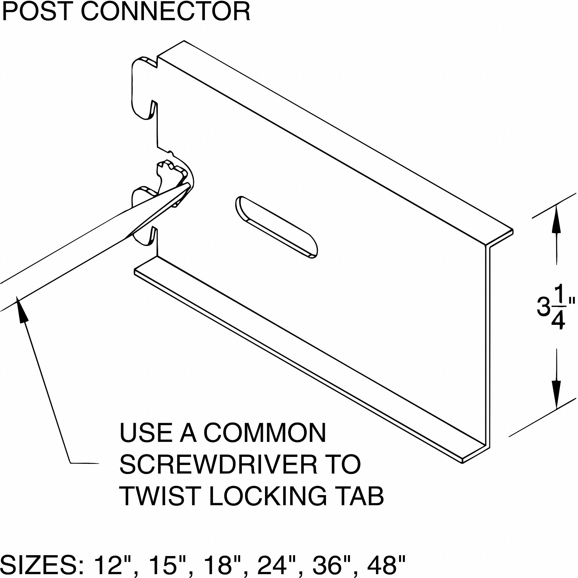 MODULAR SHELVING COMPONENT, TYPE 1 POST CONNECTOR, HEAVY-DUTY, ADJ, GREY, 12 IN L, BAKED ENAMEL